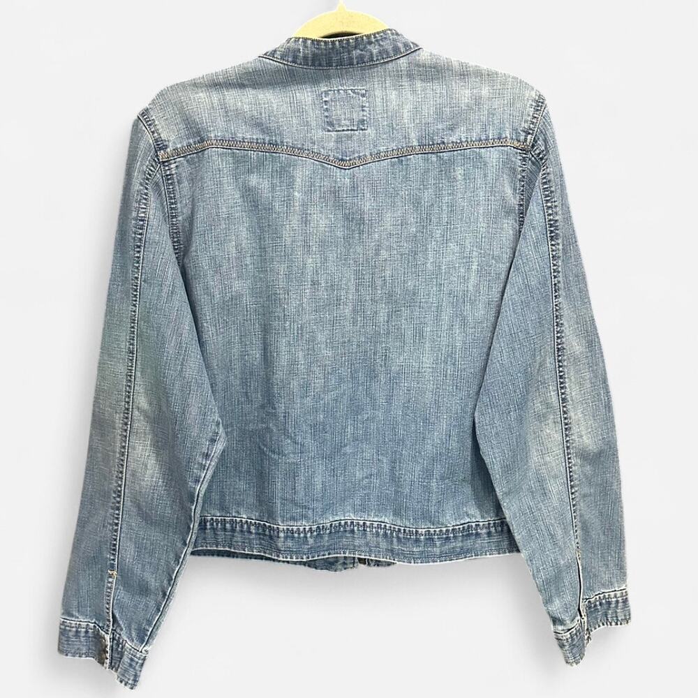 Vintage Old Navy 90s Minimalist French Chic Zip Up Denim Jacket - Picture 5 of 8